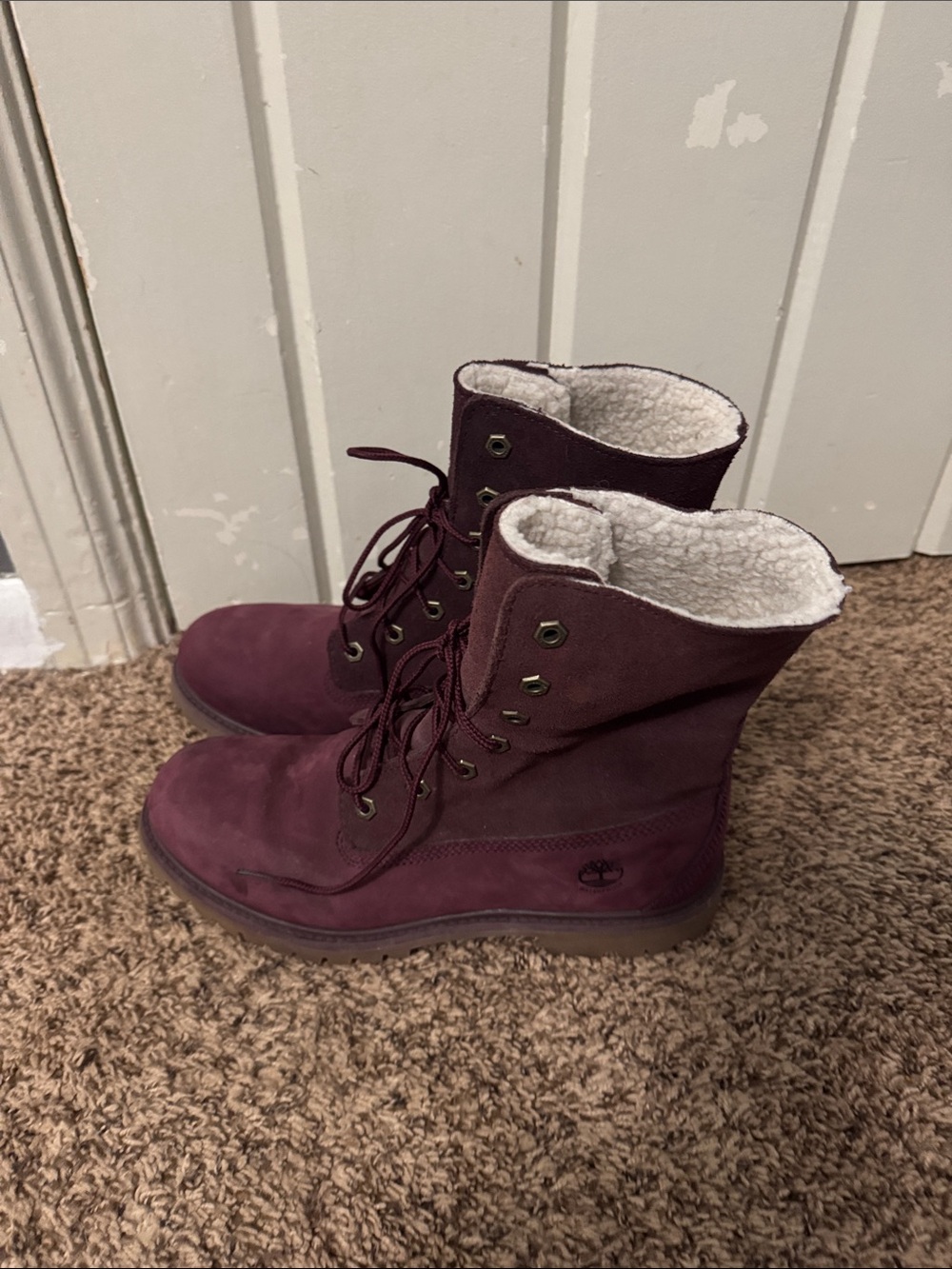 Timberland Women's Wine Lace-Up Shearling Combat Boots